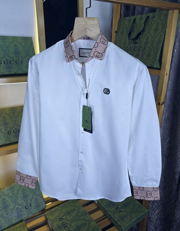 Guccii Brown Collar Shirt White