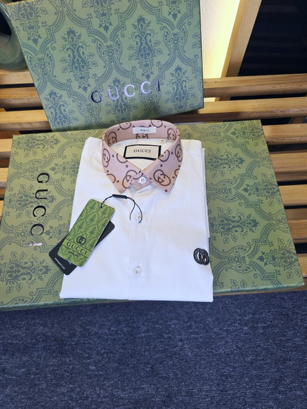 Guccii Brown Collar Shirt White