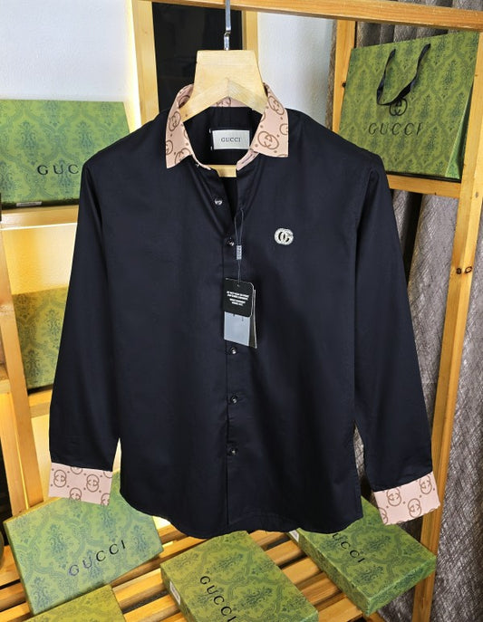 Guccii  Brown Collar Shirt Black