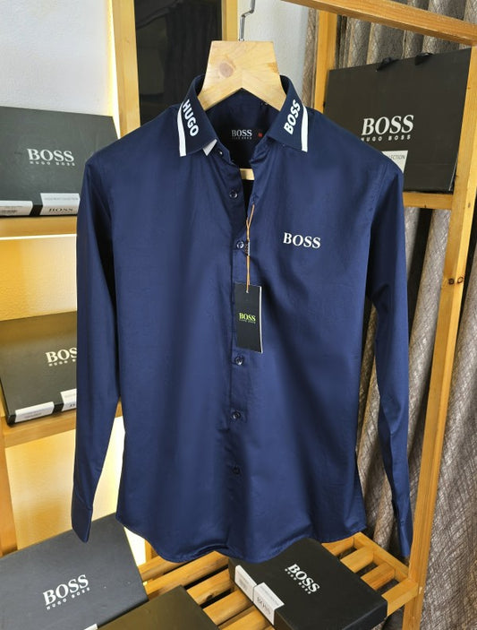 Booss Collar Pattern Shirt Navy