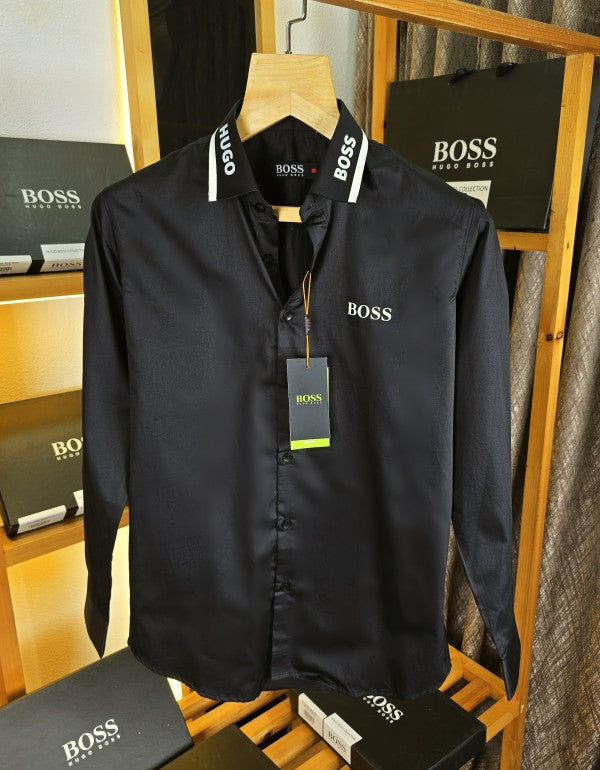 Booss Collar Pattern Shirt Black