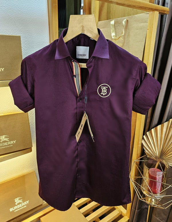 Burbeery Plain Logo Shirts Wine