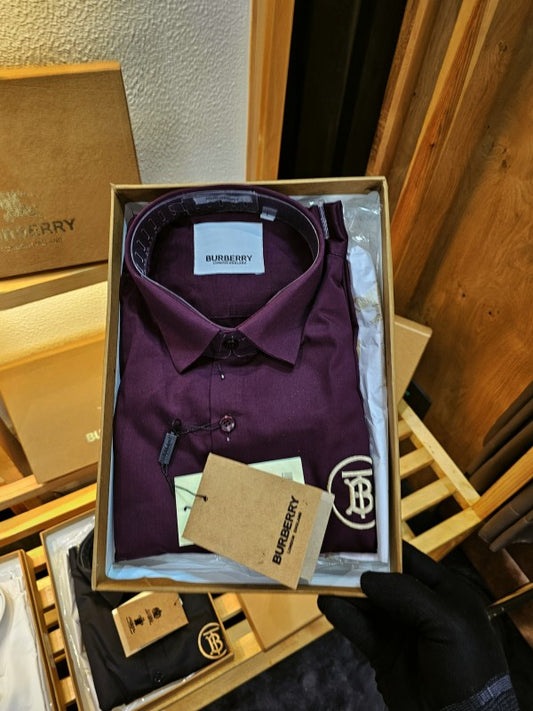 Burbeery Plain Logo Shirts Wine