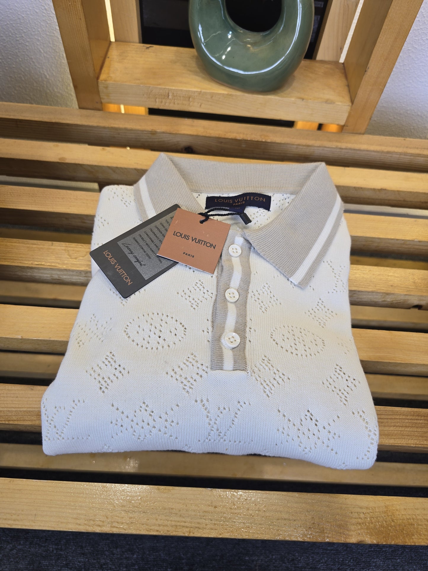 LV Net Collar T Shirt Cream